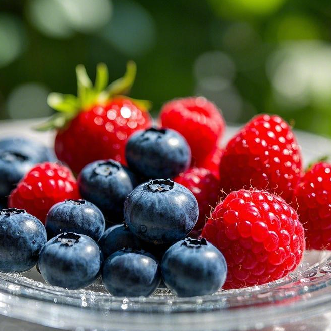 blueberries, strawberries, raspberries