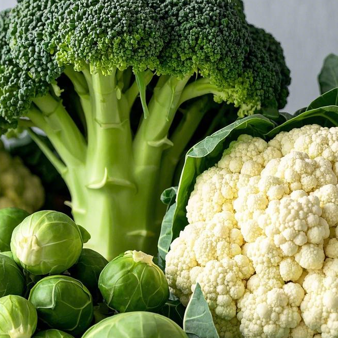broccoli, Brussels sprouts, and cauliflower