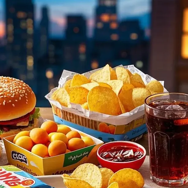 Packaged snacks, fast food