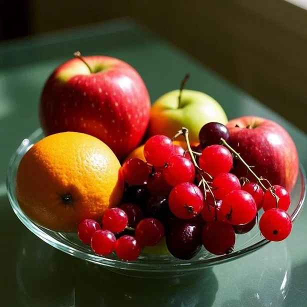 apples, berries, and oranges