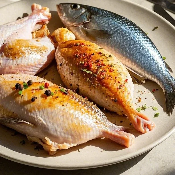 chicken and turkey, fish